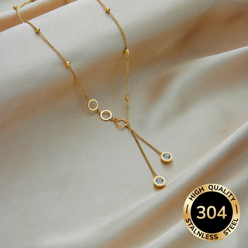 TEMU A And Stylish Golden Stainless Steel Necklace Featuring A Round Decorative Pendant With Roman . This Innovative And Elegant Piece Embodies Light Luxury With A Niche