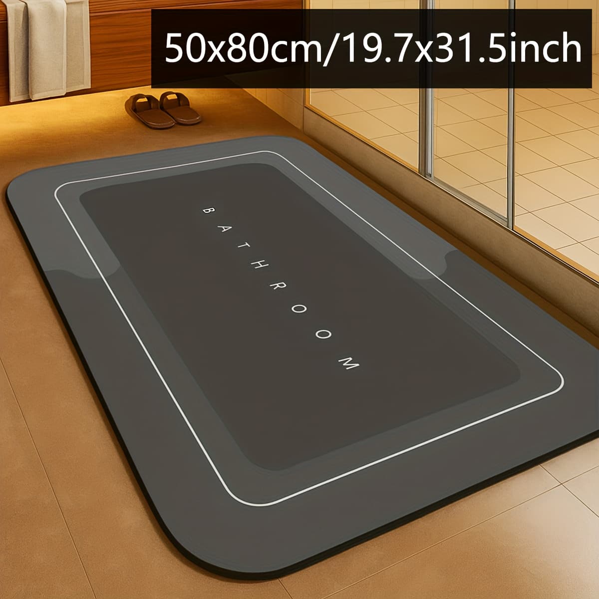 TEMU Simple Mud Bathroom Door Anti-slip Floor Mat, Home Kitchen Pad, Bathroom Absorbent Quick-drying Foot Mat, Entrance Mat