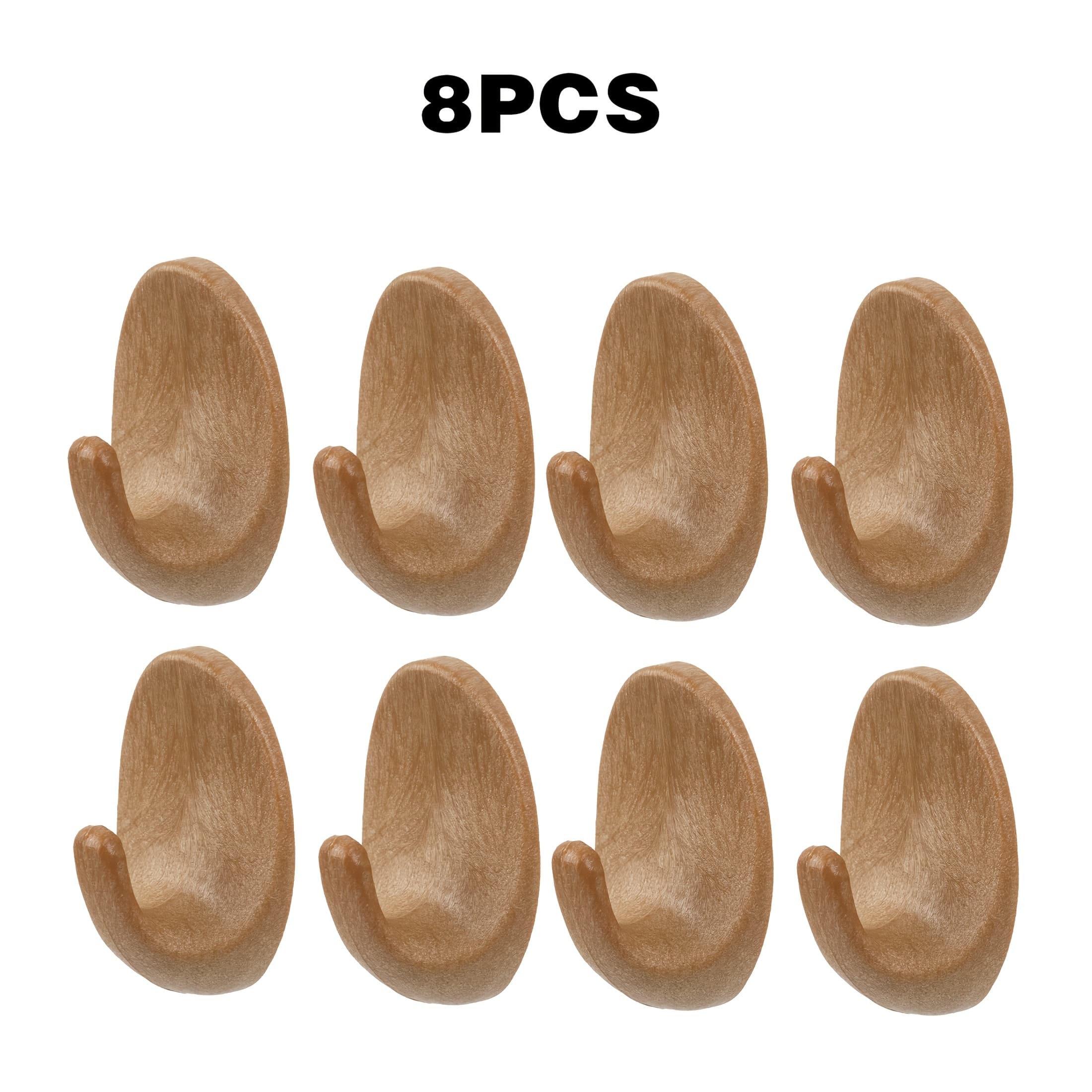 TEMU 4pcs/8pcs Wood-grain Plastic Oval Hooks With Self-adhesive Backing, To Drill Holes For Kitchen And Bedroom, Adhesive Hooks, Utility Hooks