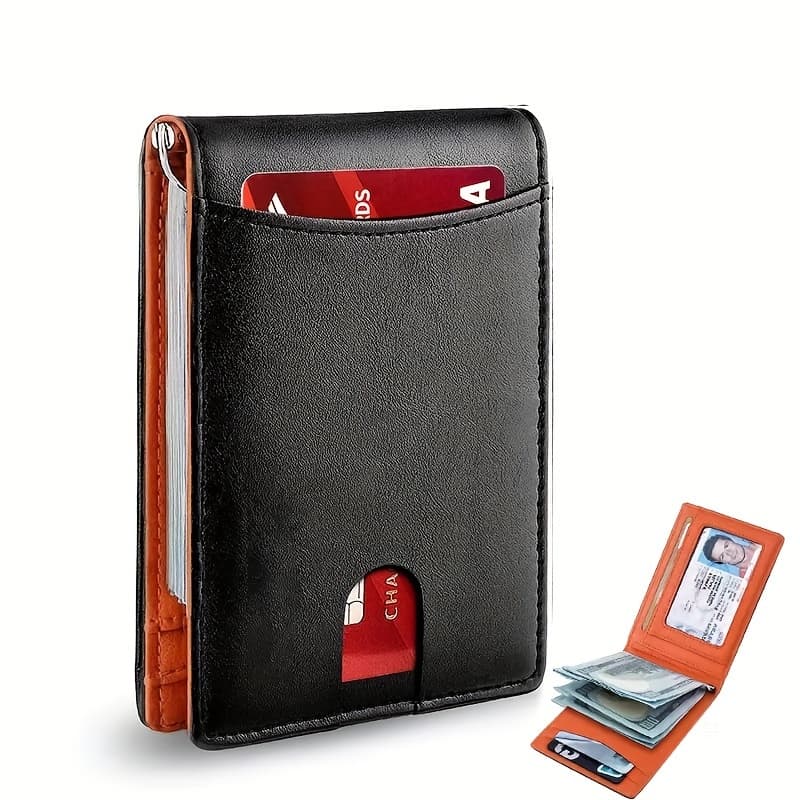 TEMU Men's Ultra-thin Wallet, Leather Wallet, Men's Wallet - Rfid Front Pocket, Double Folding Wallet, Minimalist Credit Card Case, With Gift Box
