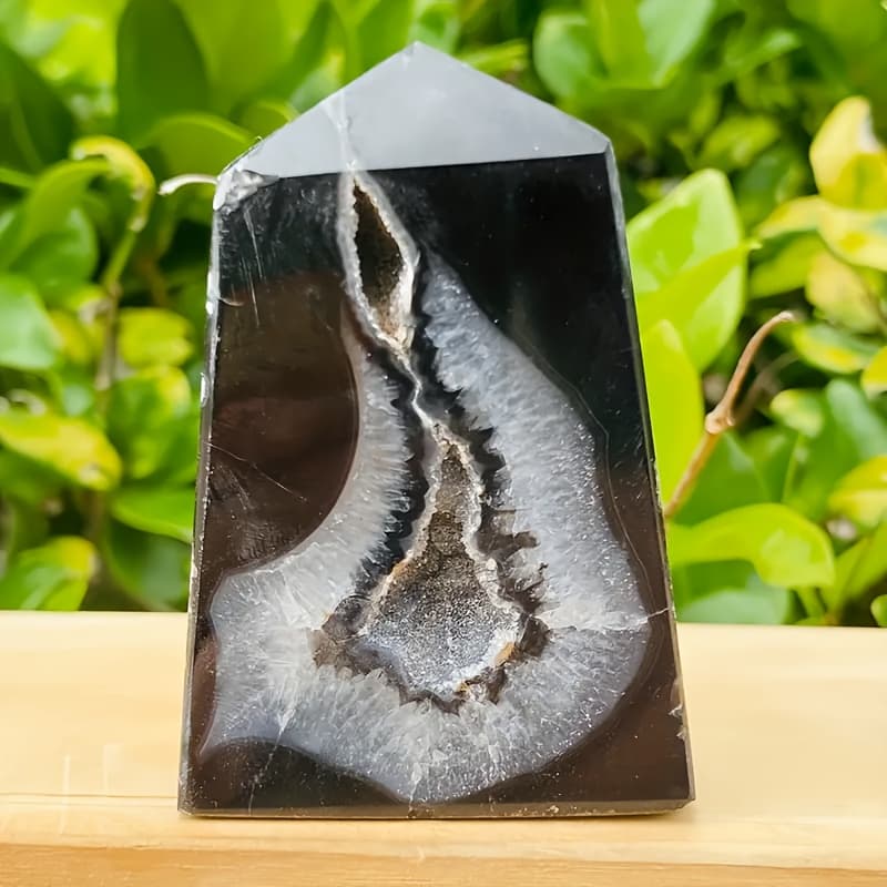 TEMU 1pc Natural Black Onyx Geode Point - Agate Casual Rock For, Home Decor, Jewelry Making, Birthday, Halloween, Christmas Party Decorations