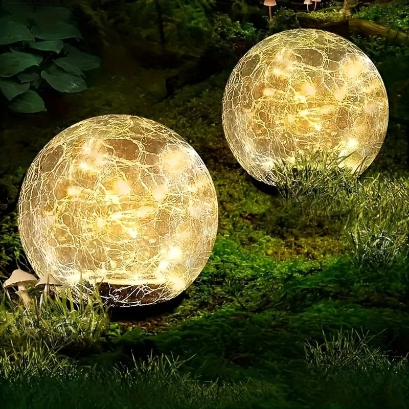 TEMU 2pcs Garden Light, Cracked Solar Glass Ball Led Outdoor Decorative Light For Patio, Lawn And Garden