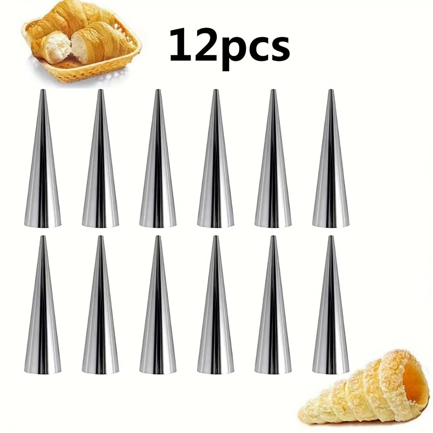 TEMU 6/8/9/10/12pcs Stainless Steel Conical Danish Croissant Horns, Crescent Rolls, Spiral Conical Tubes, Perfect Baking Tools, Kitchen Supplies