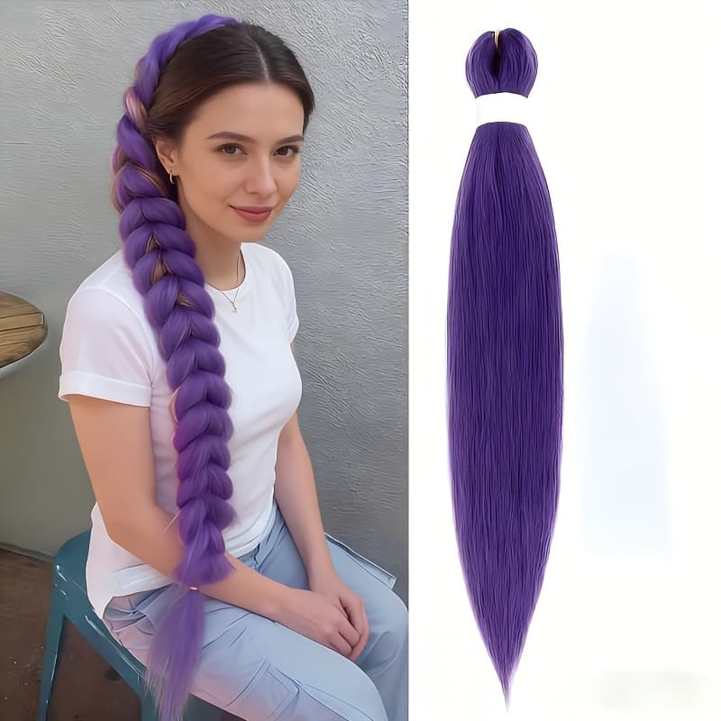 TEMU Purple Braided Ponytail Wig, Synthetic Fiber Hairpiece With Elastic Band, Perfect For Parties, Stage Performances & Holiday Costumes