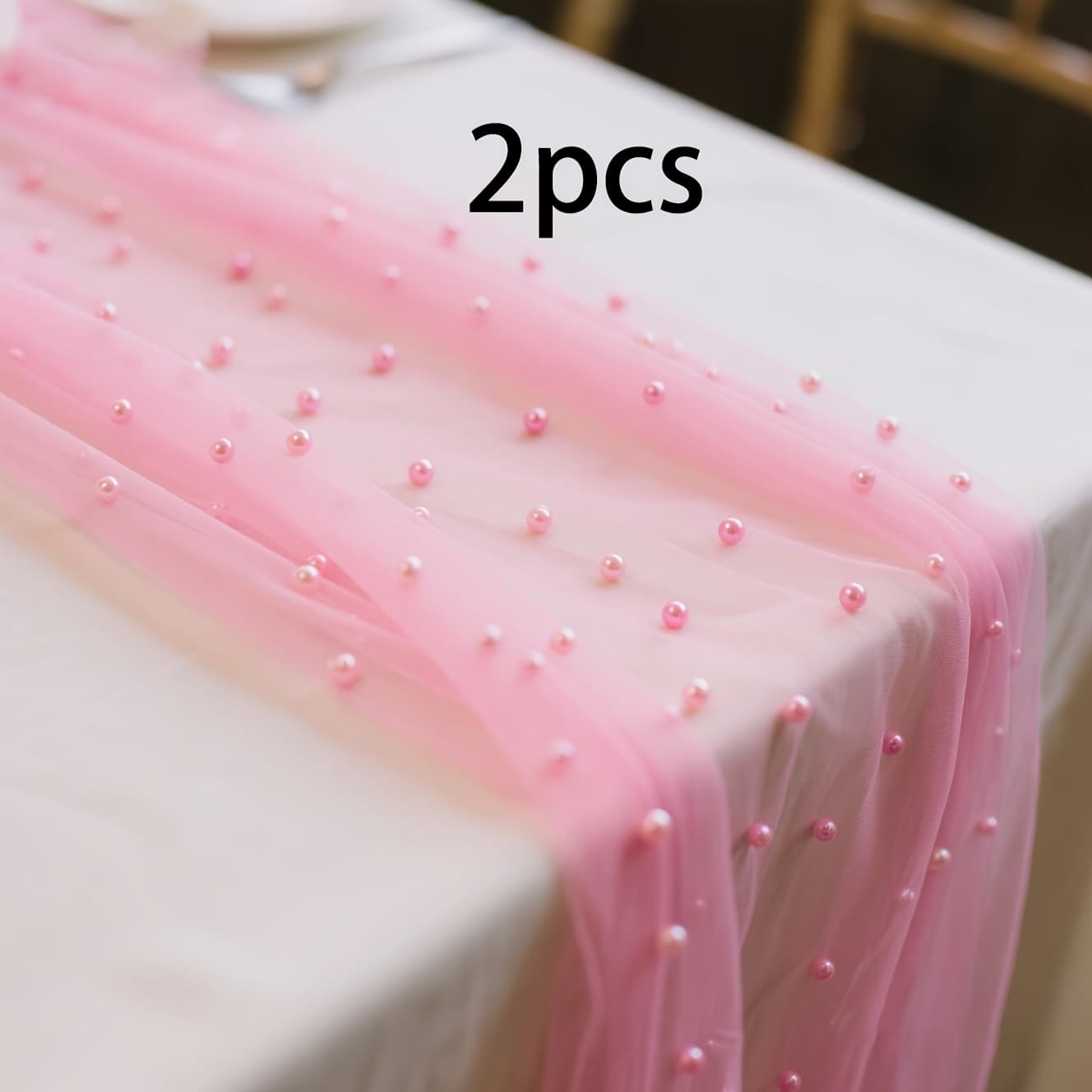 TEMU Peach Pink Bohemian Table Runner With Pearls, Bridal Shower Gift/baby Shower/wedding Dessert Table Decoration, 29.92 X 79.13 Inches