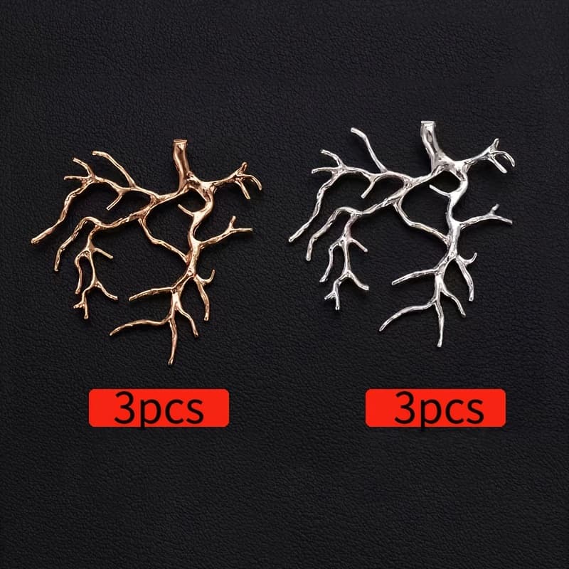 TEMU Set, 6pcs Tree Shaped Universal Crystal Pendant Blank Tray Suitable For Dly Handmade Necklaces, Men And Women Jewelry Making Additions, 3 Golden And 3 Silvery Gray Blank Tray