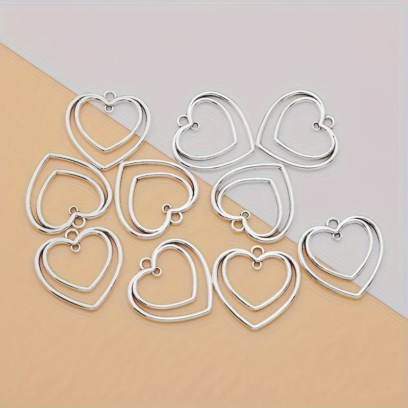 TEMU 10pcs Hollowing Heart Alloy Hollow Heart Love Connector Ancient Silvery Tibetan Silvery Making Bracelet Earrings Necklace Hollow Heart Love Pendant Handmade