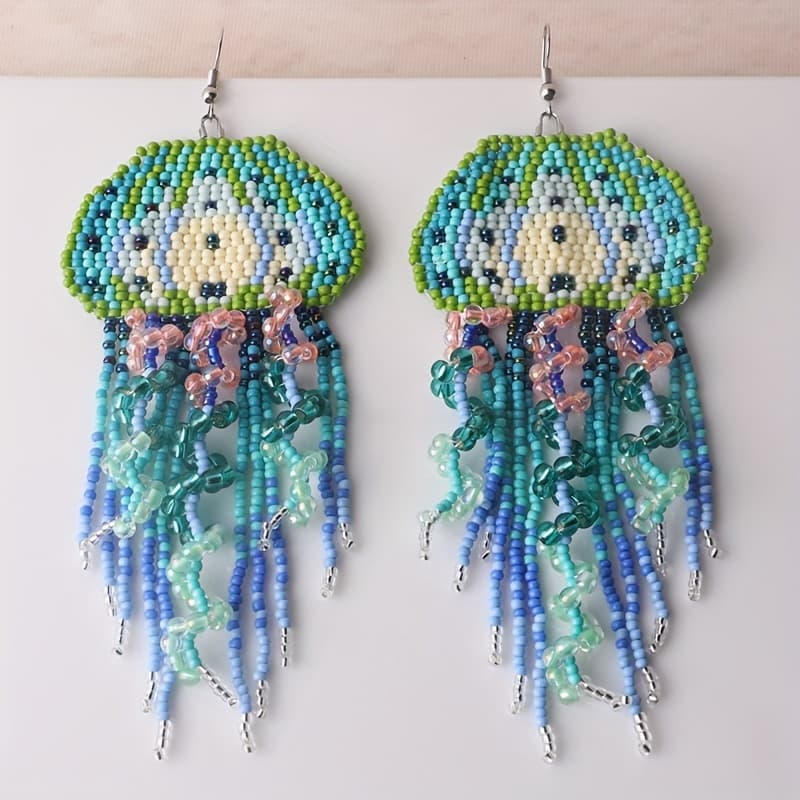 TEMU New Bohemian Jellyfish Earrings With Long Tassels In Gradient Colors For Women