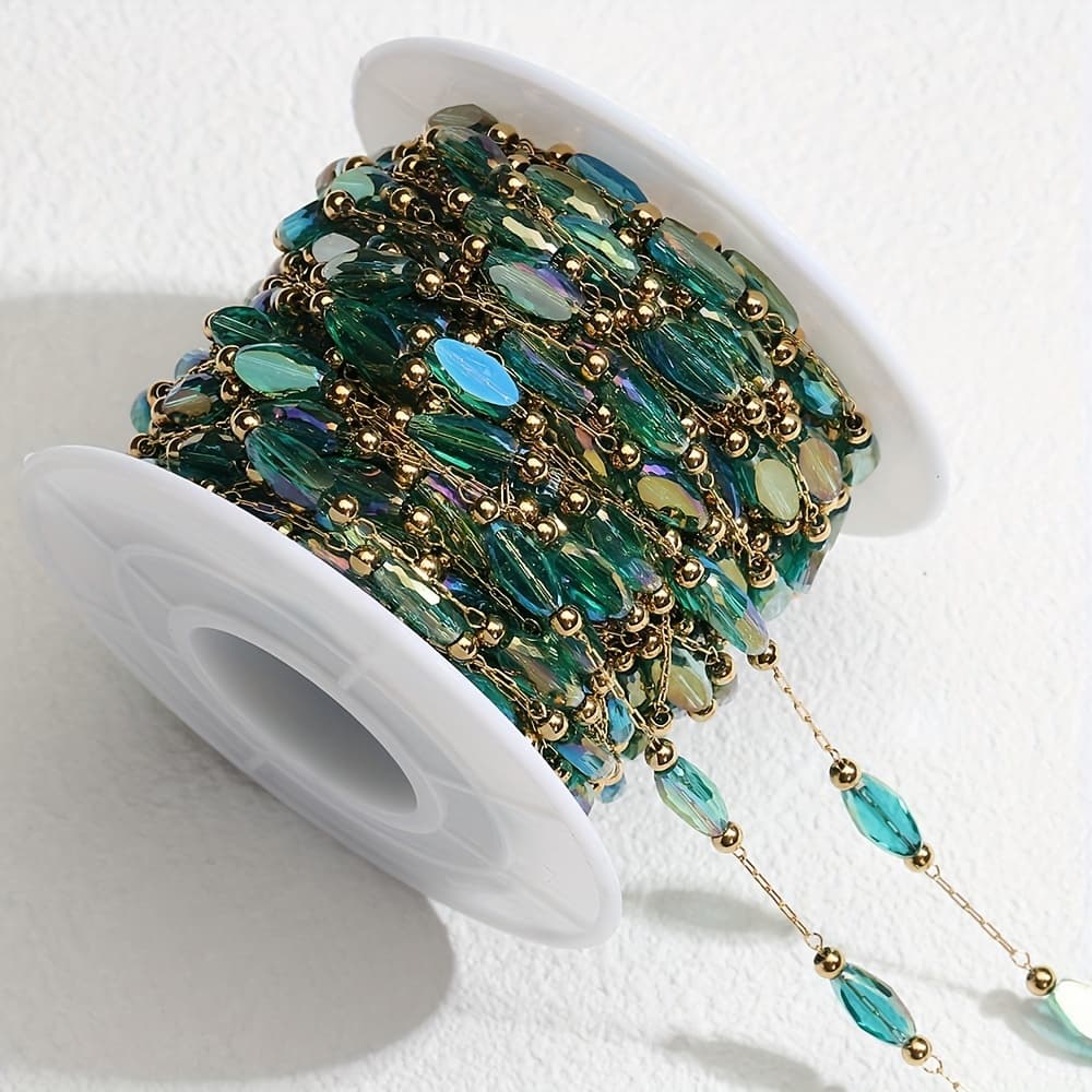 TEMU 1 Meter Stone Crystal Beaded Chain For Jewelry Making, Necklace, Bracelet, Sweater Chain Supplies
