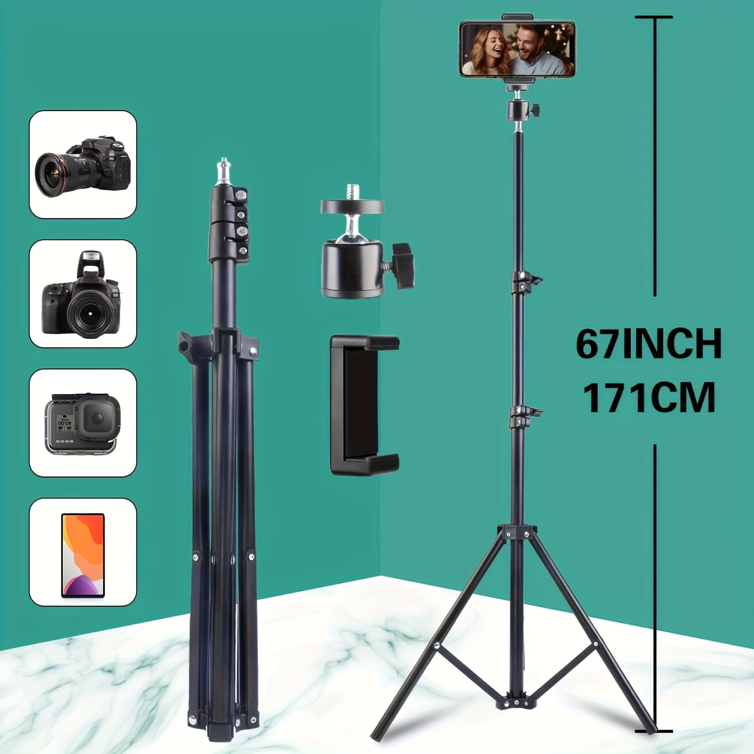 TEMU Phone Tripod And Selfie Stick, Expandable Phone Tripod Stand With Phone Holder, For Phones, Perfect For Christmas Gifts, Holiday Office, Bedroom, Hotel, Party, Restaurant Decoration