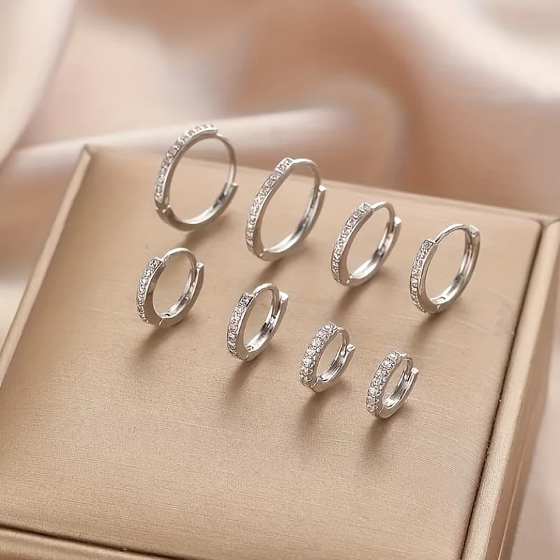 TEMU A Set Of 8 Elegant And Simple Earrings For Ladies, Suitable For Autumn And Winter , Parties, Vacations, Dates, And Holiday Gifts.