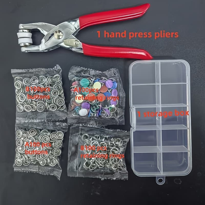 TEMU 402pcs Colorful Snap Fastener Kit With Manual Pliers - Assorted Colors, Ideal For Diy Crafts, Clothing, Hats, And Bags - Metal Sewing Supplies