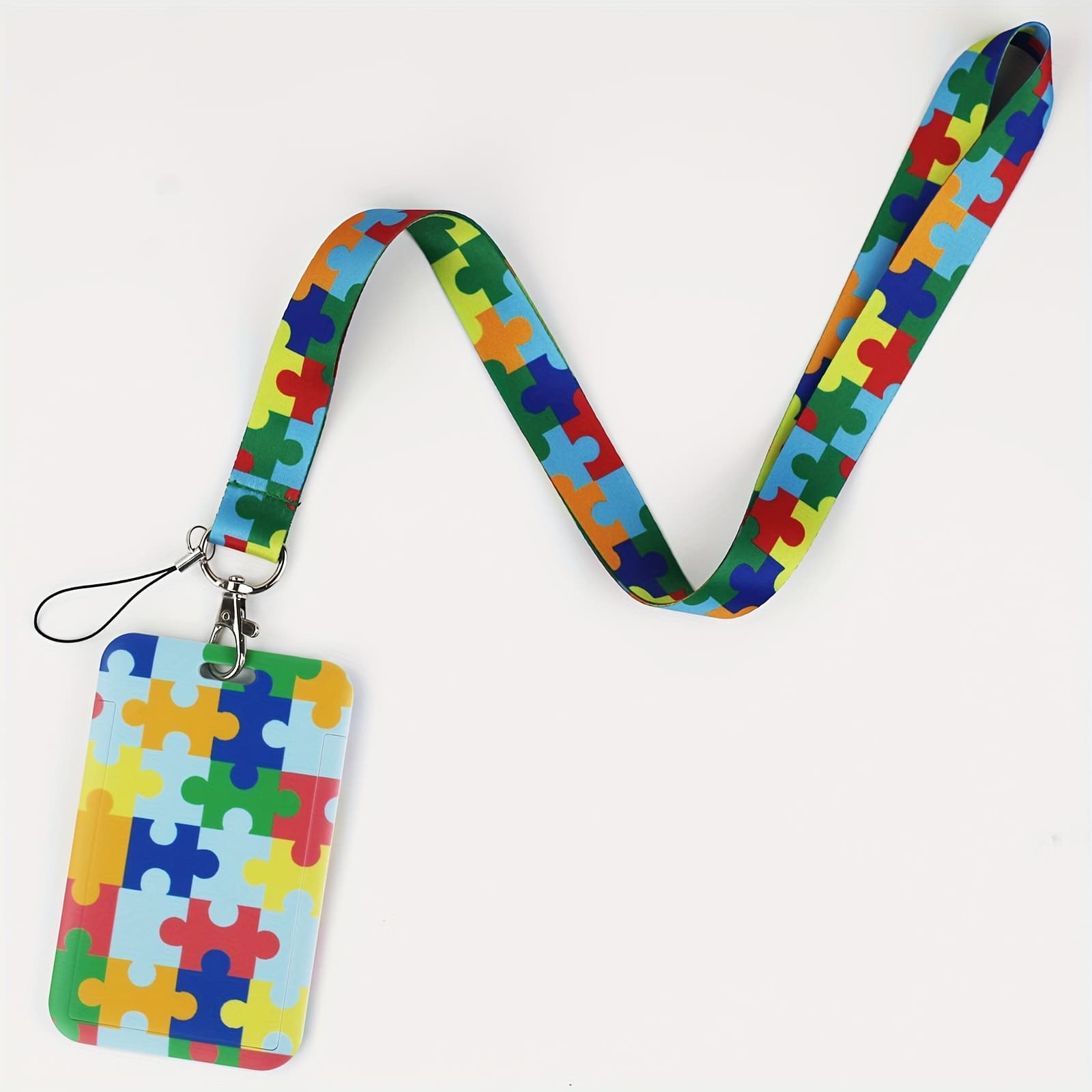 TEMU 2d 1pc Fashion Autism Puzzle Lanyard Card Holder, Autism Awareness Lanyard For Id Holders, Cell Phone Lanyard, Name Tags And Keychains, Suitable For Teachers Nurses Related People