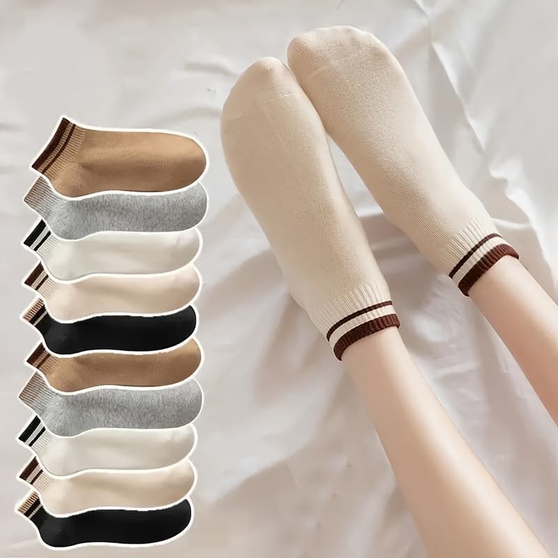 TEMU 10 Pairs Striped Short Socks, Comfy And Breathable Sports Socks, Women's Stockings And Hosiery