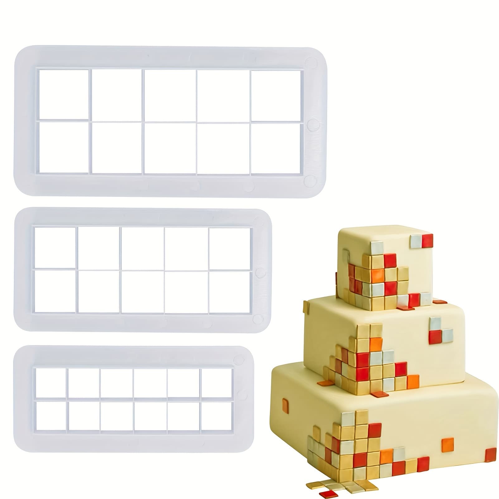 TEMU 3pcs Square Cutter Set - Geometric Design, Creative Clay Decorating Molds For Crafting