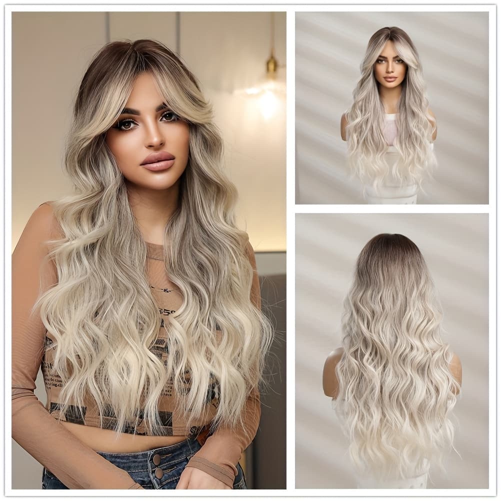 TEMU Ava Wig 26 Inch Gradient Blonde Gradient Wig Curly Wavy Wig Rose Mesh Hair Set Adjustable Women's Fashion Street Punk Synthetic Daily Cosplay Festival
