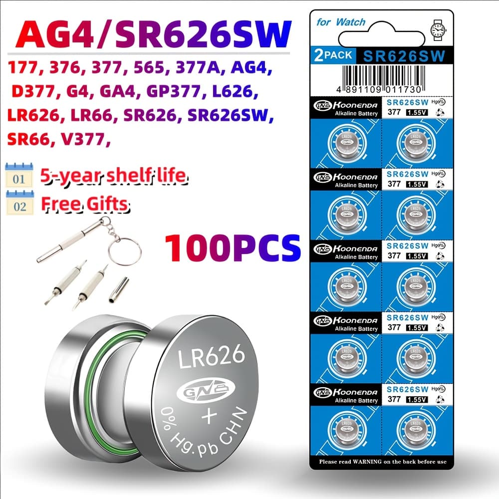 TEMU 100pcs Ag4/lr626 Button Cells 1.5v 18mah Small Watch Suitable For Watches, Toys, Controls, Keychains, (non-rechargeable)