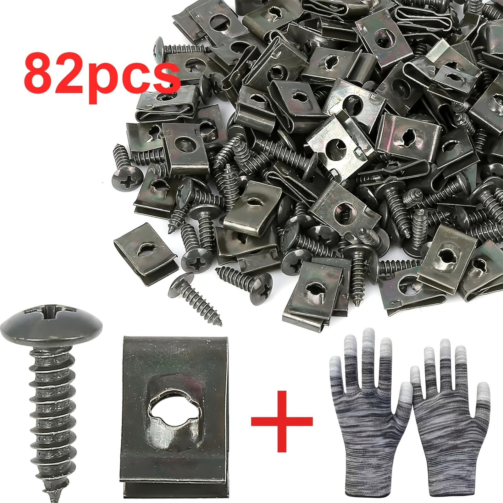 TEMU 82pcs - (40 Screws+40 ) Heavy Metal Automotive Screw Fastener Base U-shaped - Self Tapping Screw With Threaded Shaft, Designed For Automotive Maintenance, Made Of High-strength Material