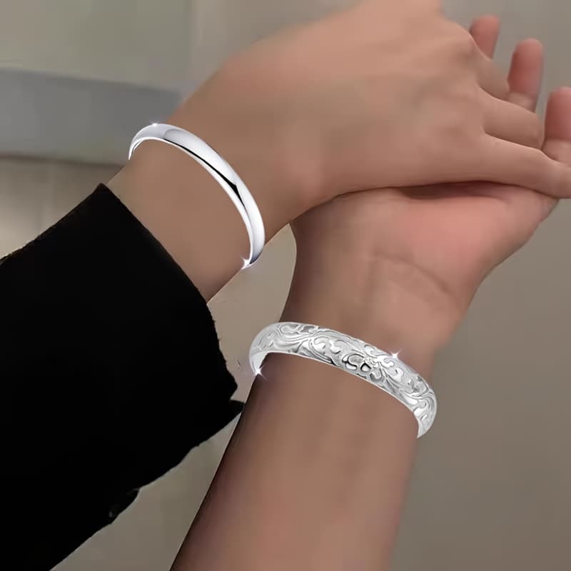 TEMU 2 Pieces Of 925 Sterling Silver Bangles Featuring A Vintage , Use And Easy To Style. Ideal As A Gift For Birthdays, , Or For A Girlfriend, And Suitable For Casual Wear Or Parties