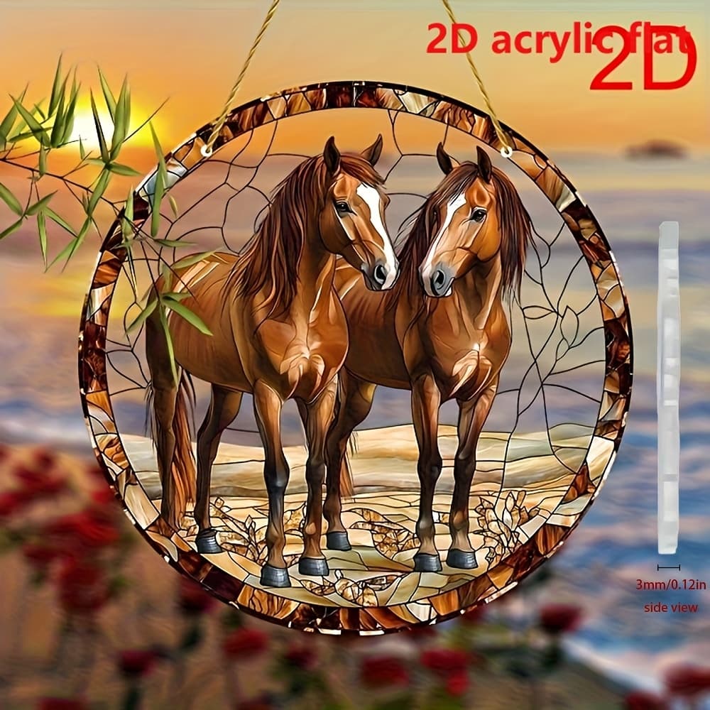 TEMU 2d Flat - 2d Flat 8x8 Products Horse Sun - Painted Style Window Hanging, Ideal For Home And Garden Decoration, Perfect Gift For ,