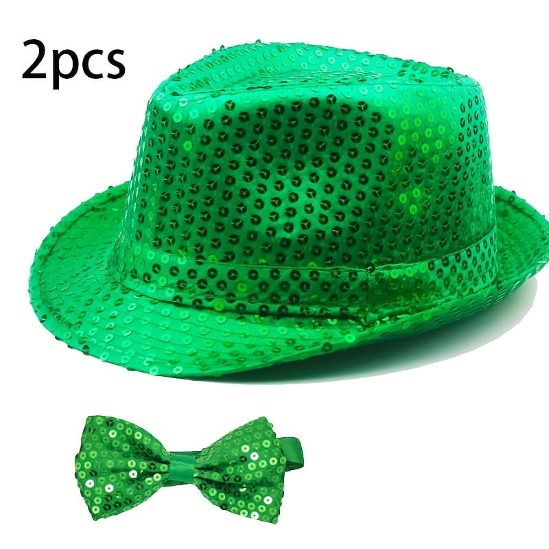 TEMU 2pcs Set 's Day Party Unisex Cool Sequined Bow Tie And Hat