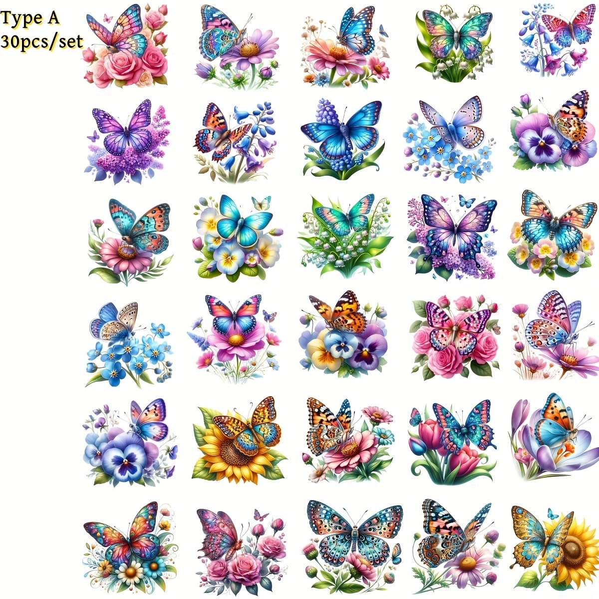 TEMU 30pcs/set Handmade Creative Retro Spring Watercolor Flower Series High Quality Stickers Suitable For Garbage Diary Notebook Decoration Manual Account Diy Cutting Book Stickers