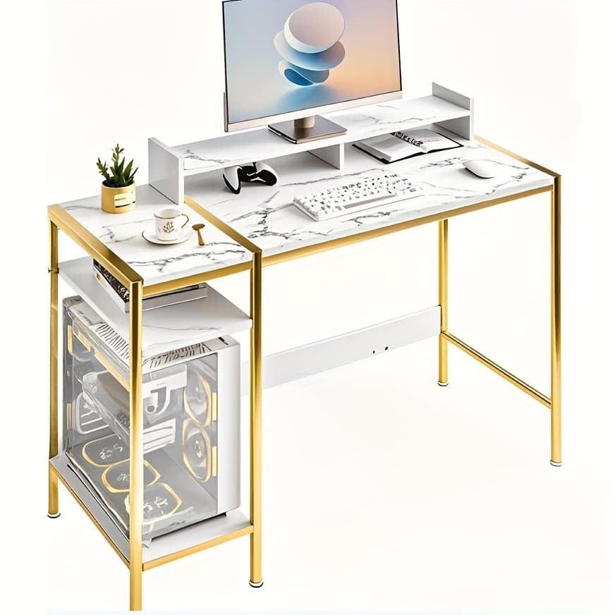 TEMU Office Desk, Computer Desk- 39" Gaming Desk, Home Office Desk With Storage, Small Desk With Monitor Stand, Adjustable Storage Space, Modern Table, Gray, Black, Marble, White