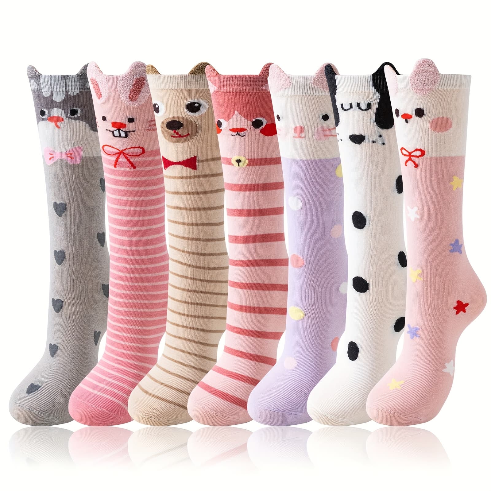 TEMU 7 Pairs Kids Girls Knee High Socks Gift Long Crazy Silly Tall Funny Boot Cute Animal Socks