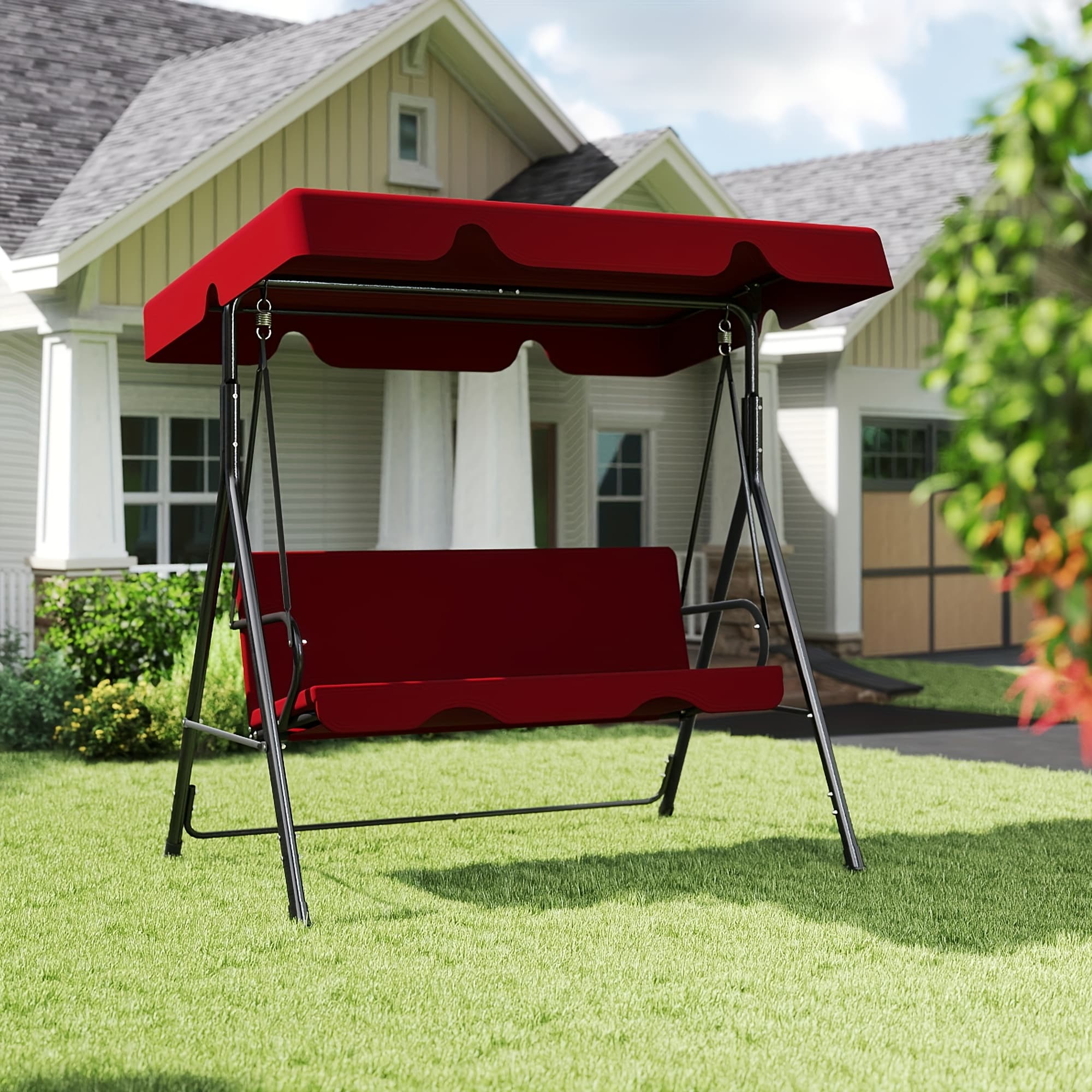 TEMU Outdoor Porch Swing Glider With Canopy And Adjustable Bracket, Heavy Duty Frame For Adults, Great Patio , For Backyard, Lawn, Or Garden