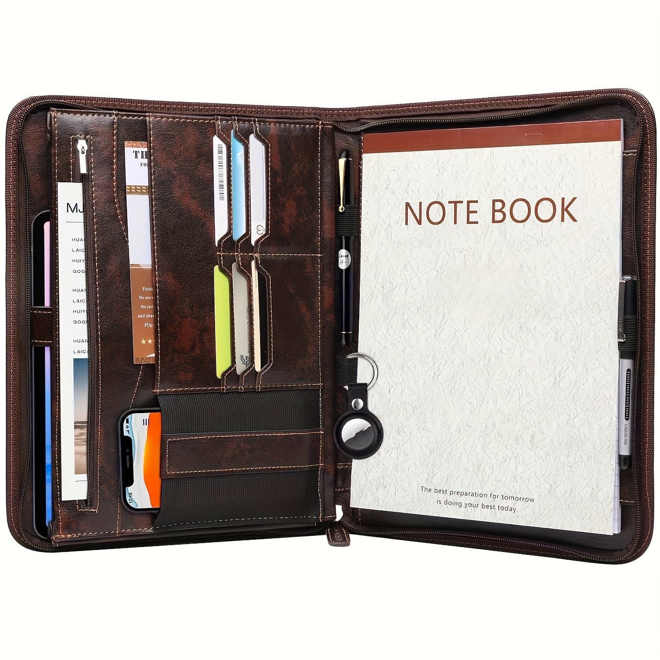 TEMU Zippered Business Organizer With 12.9" Tablet Sleeve And 7" Phone Pocket, Dark Brown File Folder For Men And Women, Document Storage | Stylish Design| Secure Zipper Closure, Gift, Christmas