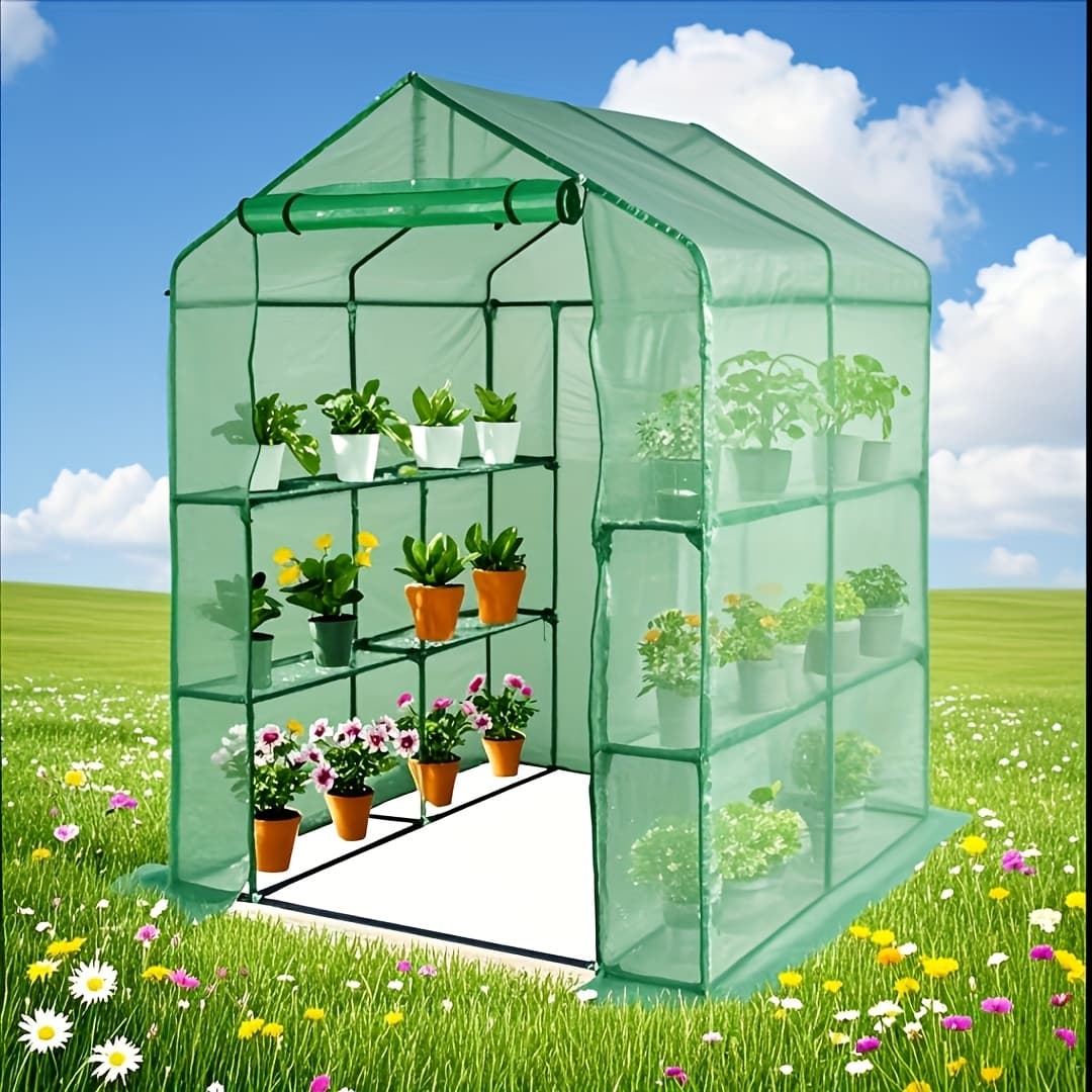 TEMU 8pcs Pe Cloth Greenhouse With Black & Zipper Door - - Warm/cold-proof Suitable For For, Garden, Balcony,, Mesh Panels For Ventilation, Assembly For Plant Growing, Sunbathing, Moisture