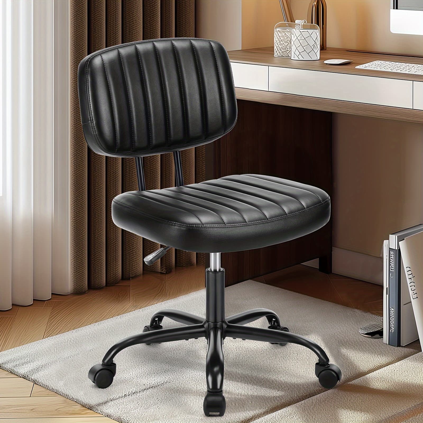 TEMU Small Desk Chair Armless, Comfortable Office Chair With Wheels, Rolling Task Chair With Low Back Lumbar Support, Vanity Chair For Bedroom Living Room Study Room, Pu Leather