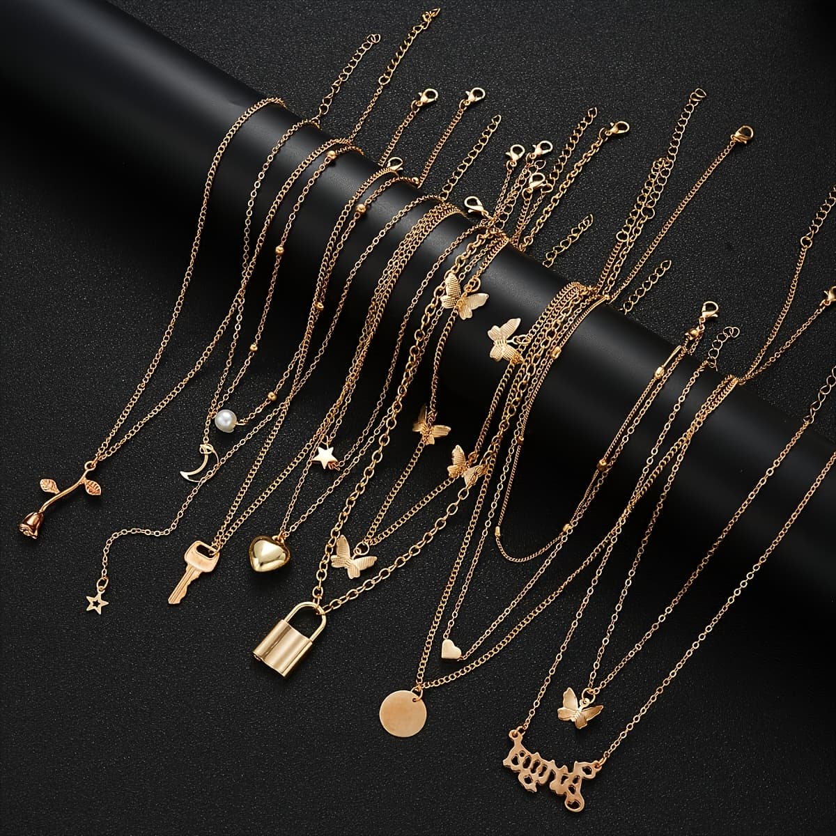 TEMU 12pcs Elegant Simple Pearl Geometric Heart Pendant Necklace Set, Women's Jewelry, Spring/summer Daily Match Attend Party Holiday Dating, Valentine's Day Gift