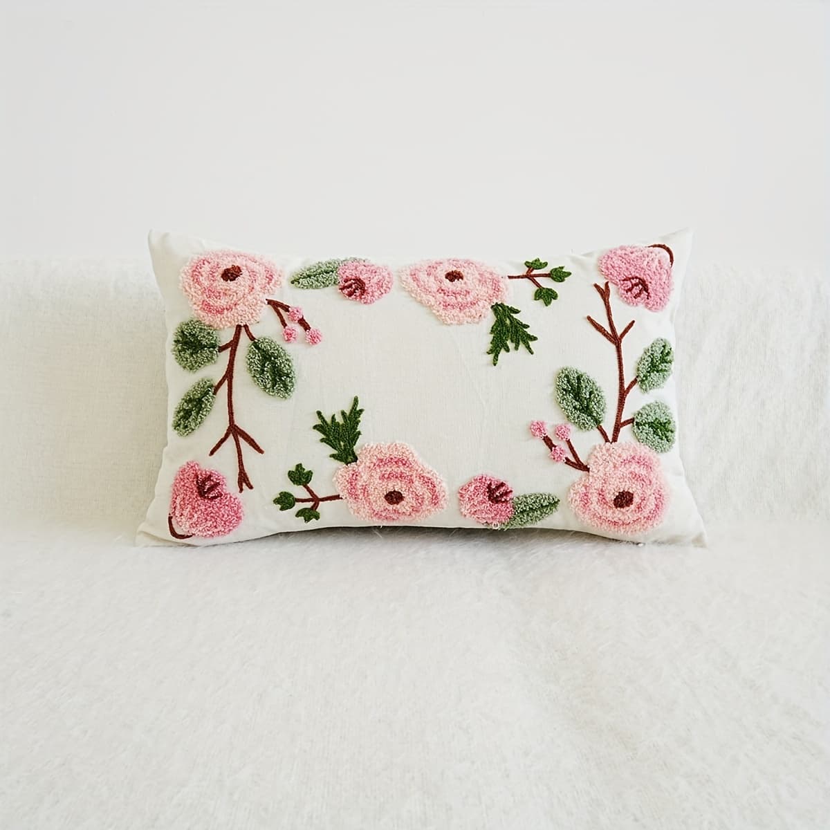 TEMU 1pc Elegant Embroidered Floral Throw Pillow Cover - Versatile For Any Room, Machine Washable, Zip Closure