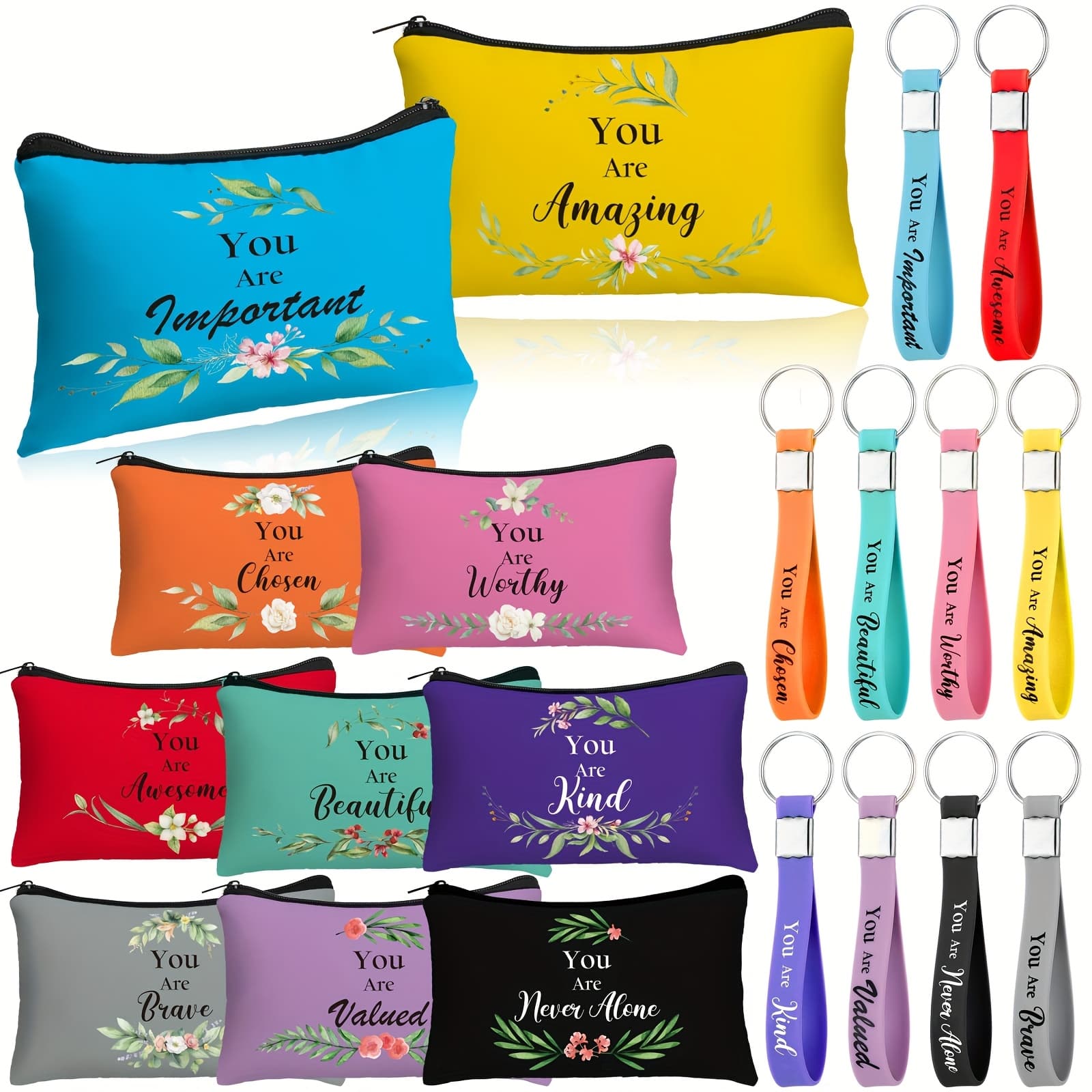 TEMU 20pcs Bulk Gifts For Women Christian Gift 10pcs Colorful Canvas Makeup Bags 10pcs Silicone Motivational Quote Keychains For Coworker Women Thank You Appreciation Gifts