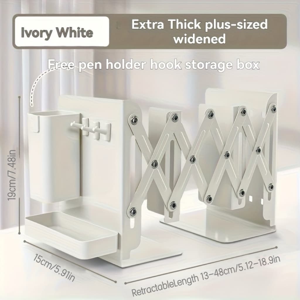 TEMU 1 Set Of Sturdy And Durable Multi-functional Extendable Bookstands, With A Pen Holder, Storage Box And Hooks, Foldable Desktop Storage Rack To , Thickened Partition Metal Book Storage Rack