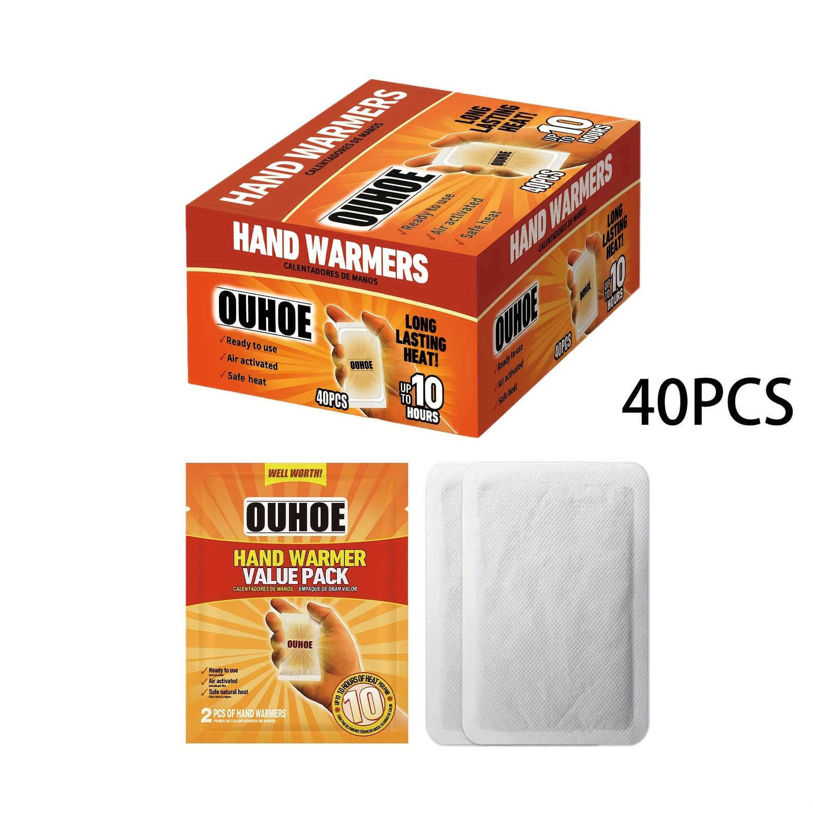 TEMU Hand Warmers, Odourless, Air-activated, Natural, Long-lasting, Up To Of , 40 Pieces