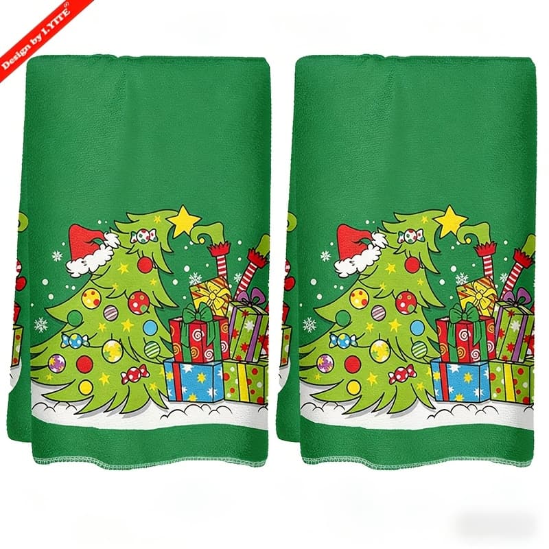 TEMU 2pcs Christmas Funny Kitchen Towels - Festive Green With Santa Hat & Stocking Design, Quick-dry Absorbent Dish Cloths For Decor, Perfect For Cooking, Baking & Cleaning