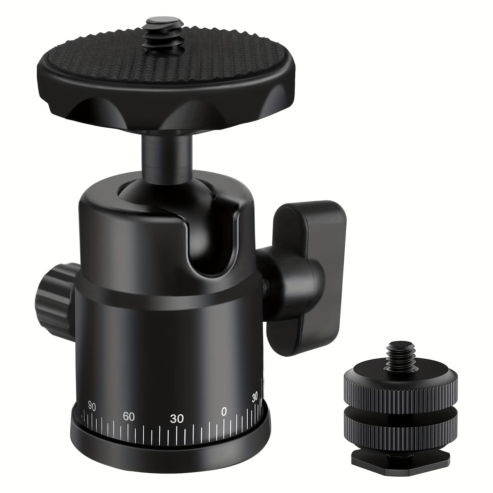 TEMU Mini Ball Head H28 Panoramic Tripod Head + Dual Hot Shoe Mount Dslr Camera Mount Adapter Photograph Attachment Accessories For Action Cameras Cam Smartphone Light Microphone Loading 5.5lb