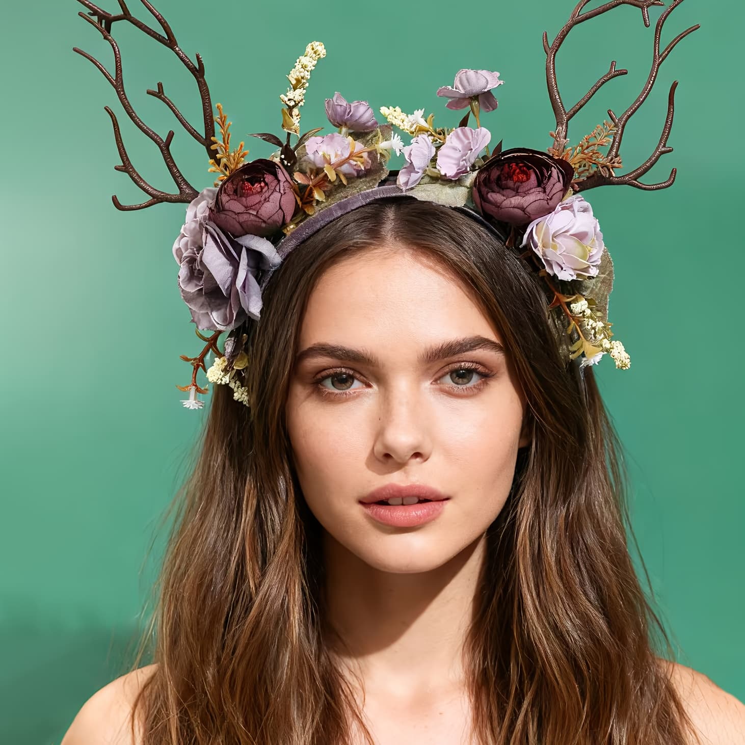 TEMU 1 Small Fresh Style Antler Purple Headband Headdress Simulation Artificial Flower Branch Wreath Photo Decoration Props Hair Additions