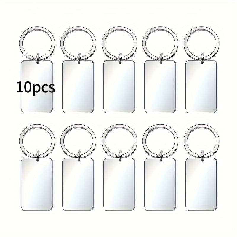 TEMU A Set Of 10pcs Laser Blank Double-sided Glossy Stainless Keychain Handmade Laser Engraving Diy Handicrafts