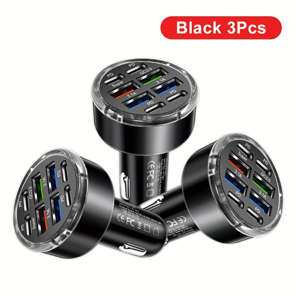 TEMU Kaxoe 3pcs 8in 1 Pd + Qc 3.0 Fast Charging Car Phone Charger Adapter 4 Ports Usb Car Charger 4 Type C Pd 3.0 Car Charger For Iphone For