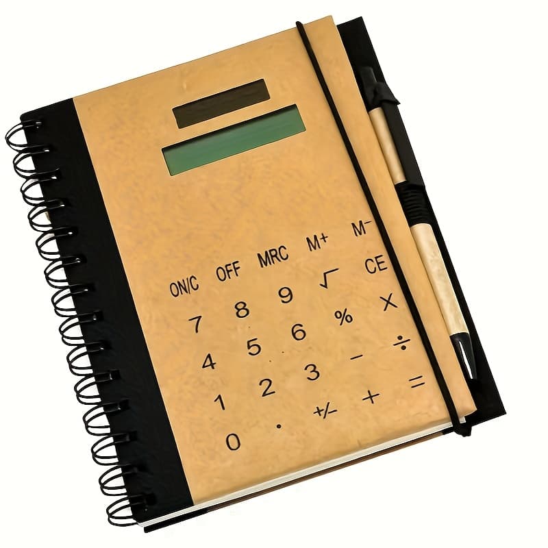 TEMU Solar-powered Spiral Notebook With Built-in Calculator – Durable Hard Cover, Business Journal & , Includes Stylus Pen, Ideal For Meetings And Use