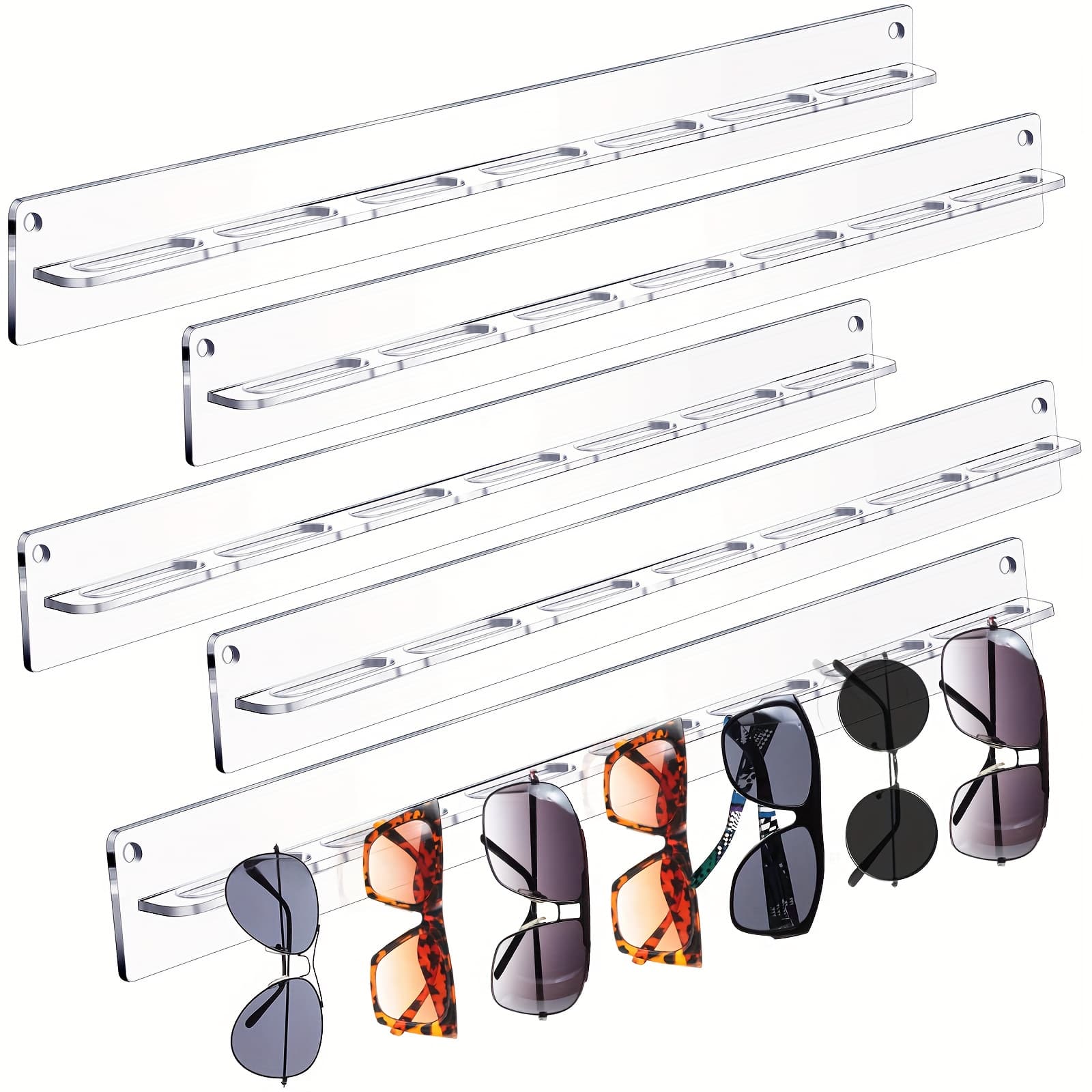 TEMU 5-pack Acrylic Sunglasses Organizer Storage Wall-mounted Eyeglasses Holder Hanging Eyewear Display Rack Hanger For Entryway Shelf