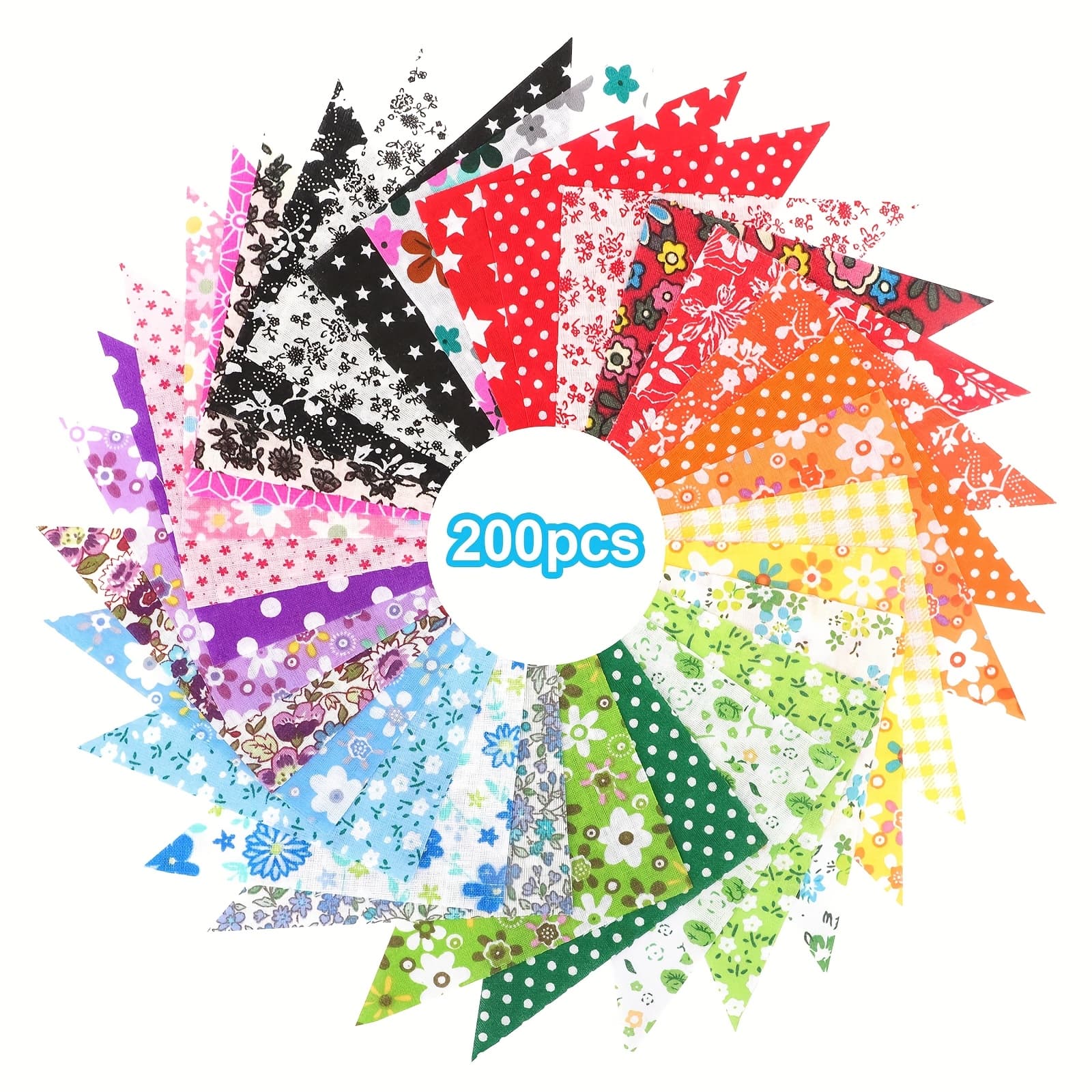 TEMU 200pcs Fabric Set, Floral Printed Cotton Twill Pre-cut Pieces For Quilting & Crafting, Sewing With Geometric Shapes