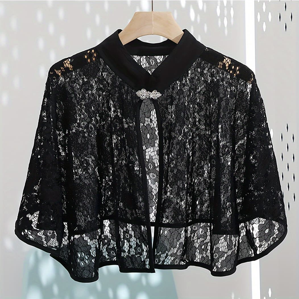TEMU Vintage Cape For Summer Pairing With Skirts And Camisoles - Exquisite Solid-color Lace Shawl - Lightweight Cardigan - Accessory And Chinese-style