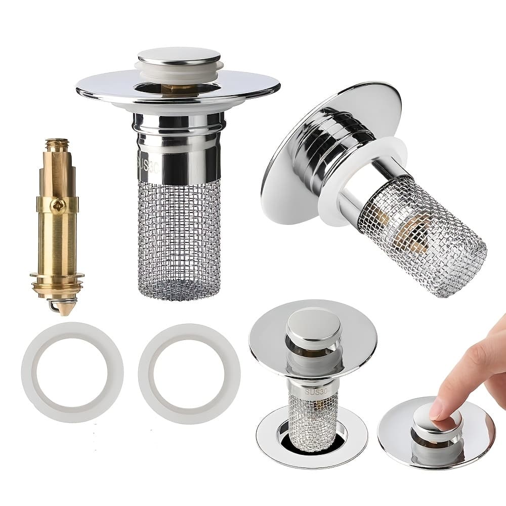 TEMU 2pcs Stainless Steel Bathroom Sink Stopper Hair Catcher | Pop Up Drain Filter With Removable Filter Basket For Sink Stopper Replacement