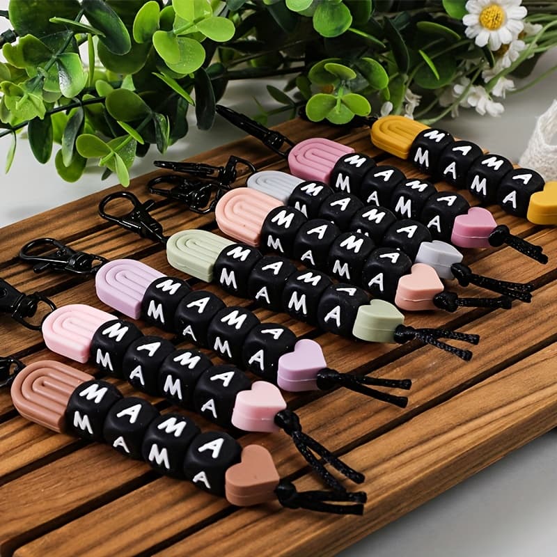 TEMU Set Of 8 Rainbow Arches Mama Silicone Beads, Adorable Keychain Gift For Mother, Perfect For Festivals