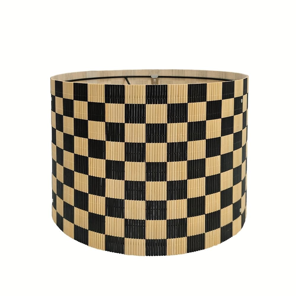 TEMU Bamboo Lampshade, Grid Design Printed Pattern, Simple And Elegant, Decoration Home Decoration - Bucket Shaped Semi Transparent Lampshade, Suitable For Floor Lamps And Desk Lamps, No Electric Wire