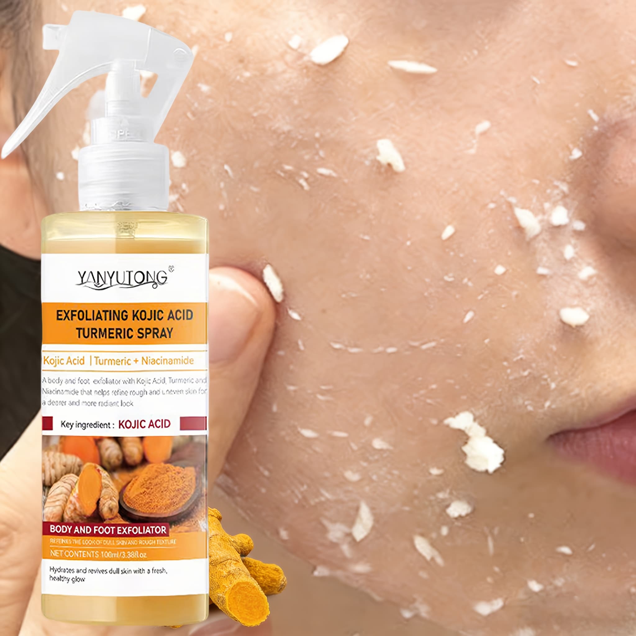 TEMU 100ml Turmeric Kojic Acid Exfoliating Spray Cleanses Skin, Leaving It Flawless And . Gentle And Non-irritating, It Provides Hydration For A . Suitable For Face, Neck, , Body, And Feet.